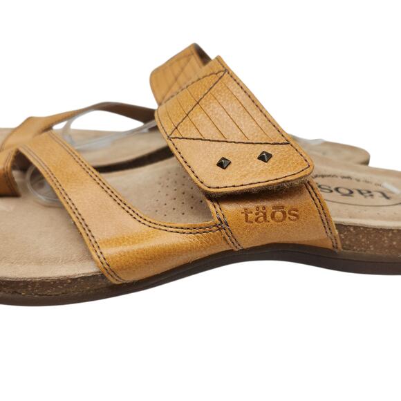 Taos Sandals Womens 11 Zone Leather Tan Cognac Boho Toe Loop Hook Loop Strappy - Picture 9 of 15